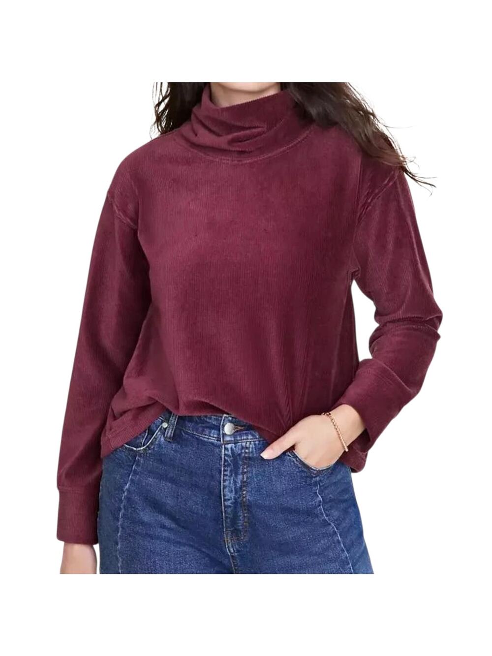 On 34th Women’s Ribbed Velour Turtleneck Top Port Royale Size L